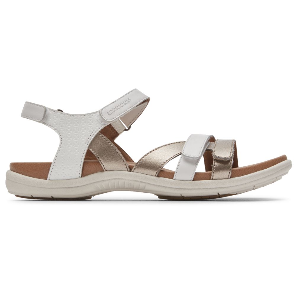 Rockport Women's Cobb Hill Rubey 3-Strap Sandals - White - USA (2091KMNPJ)